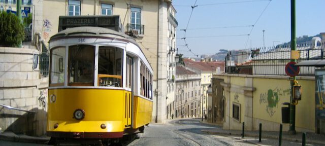Trams on the steep slopes of Lisbon