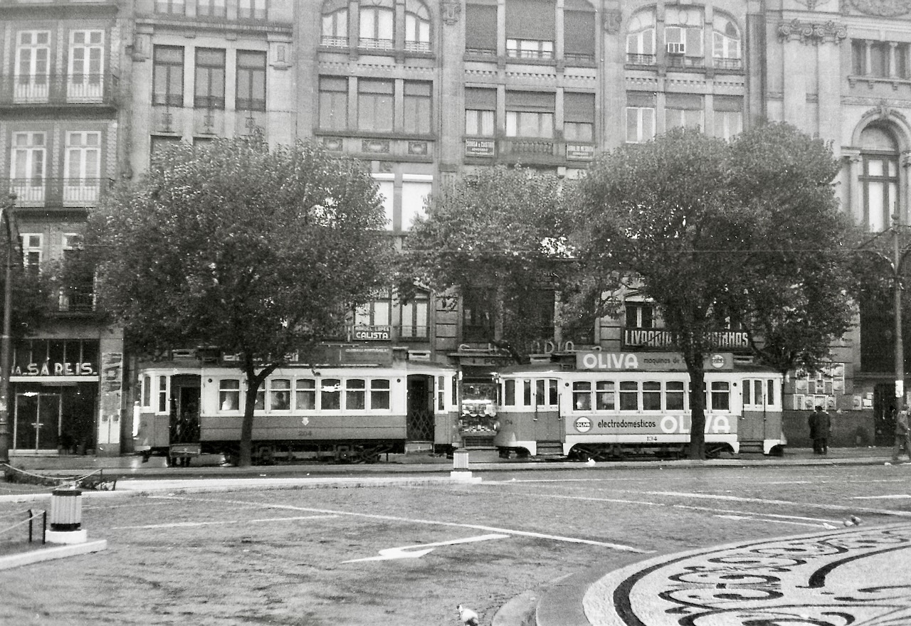 Trams on Praça da Liberdade in Porto
